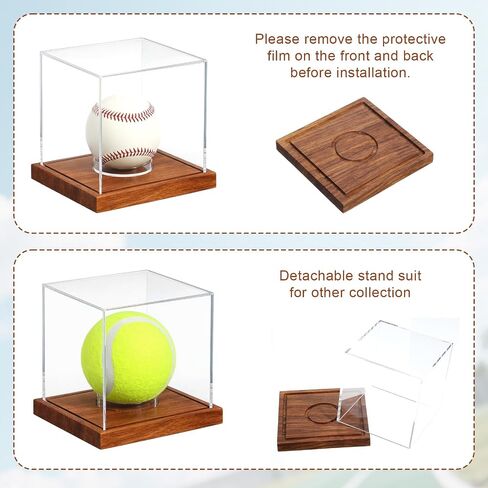 Baseball Display Case, 2 Pack Clear Cube Baseball Holder with Wooden Base, Autograph Baseballs Stand Box for Single Bal, Golf Tennis Game, Pine Wood in Kuwait