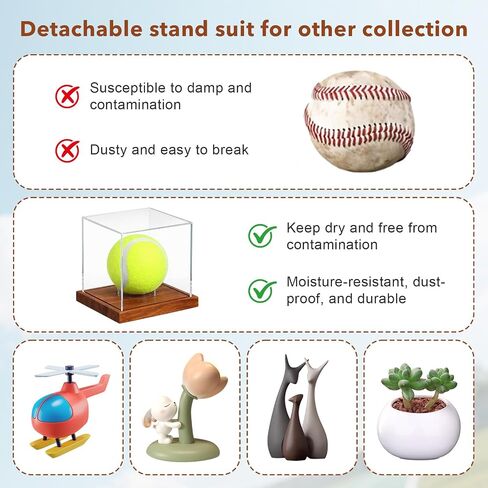 Baseball Display Case, 2 Pack Clear Cube Baseball Holder with Wooden Base, Autograph Baseballs Stand Box for Single Bal, Golf Tennis Game, Pine Wood in Kuwait
