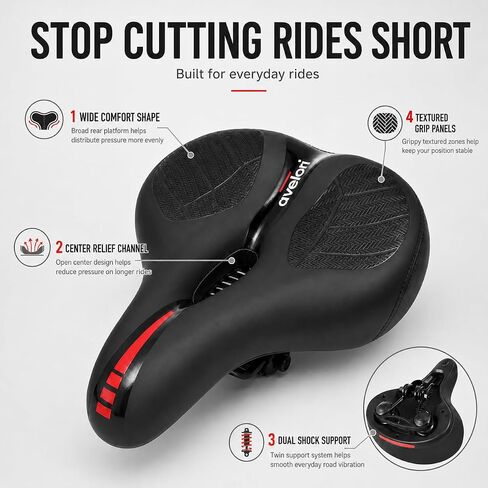 Bike Comfort Bundle: Comfortable Wide Bike Seat with Dual Shock Absorbing Ball for Men & Women + Ergonomic Handlebar Grips with Lock-on Bicycle Saddle MTB, Hybrid, Cruiser and City Bikes in Kuwait