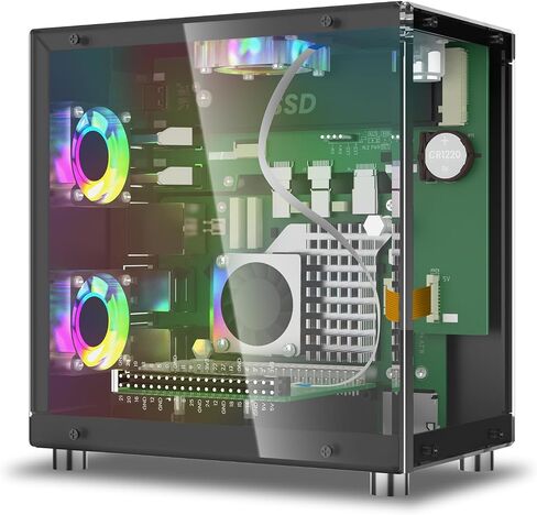 Elecrow Mini PC Case for Raspberry Pi 5: Aluminum Case with 3 Cooling Fans, 1.3" OLED Display, PCIe M.2 NVMe SSD 2230/2242/2260/2280 Support, RTC, Full Port Access, Compact (Pitower Gen 1) in Saudi Arabia