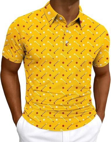 Ruziyoog Mens Printed Polo Shirt Short Sleeve Slim Fit Casual Summer Fashion Golf Shirt Lightweight Breathable Collared Tee in Kuwait