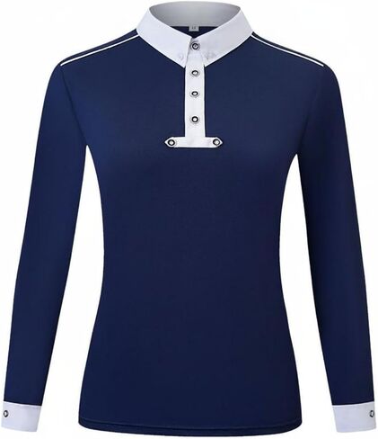 Equestrian Sport Shirt Stretch Horse Riding Top Sporty Sports Clothing for Men, Navy, S in Kuwait