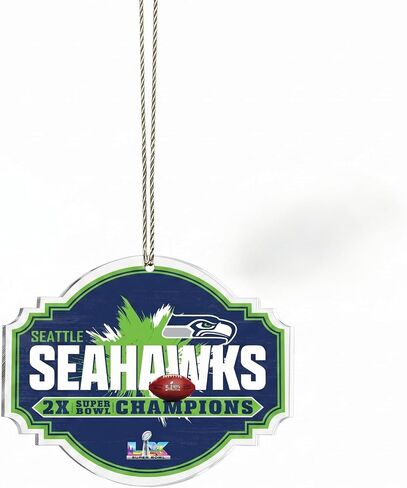 زينة أكريليك للأبطال من Fan Creations Seattle Seahawks Super Bowl LX - زينة للعطلات الفائزة بلقب NFL 2X - هدية شعار الفريق التذكارية الرسمية لعام 2026 لكهف المعجبين وشجرة عيد الميلاد in Kuwait