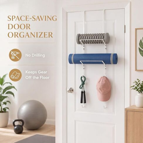 Zonon Over-the-Door Yoga Mat Holder Rack – 3 Tier Space‑Saving Mat & Foam Roller Organizer Iron Yoga-mat Organizer Rack Home Gym Storage with Metal Hooks for Foam Rollers & Home Gym Fitness in Kuwait