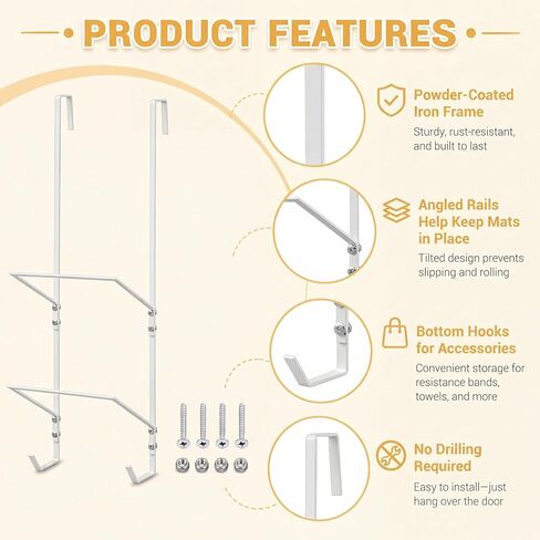 Zonon Over-the-Door Yoga Mat Holder Rack – 3 Tier Space‑Saving Mat & Foam Roller Organizer Iron Yoga-mat Organizer Rack Home Gym Storage with Metal Hooks for Foam Rollers & Home Gym Fitness in Kuwait