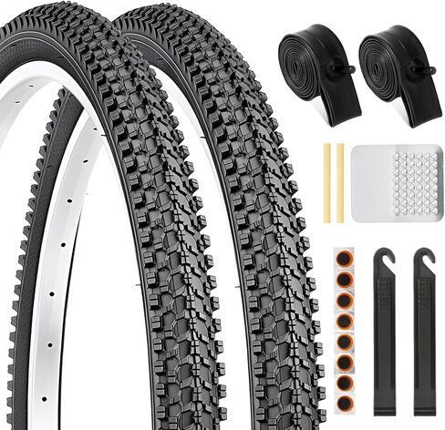 2 Pack 26" x 1.95" Mountain Bike Tire Set, 26 inch Folding Replacement Puncture-Resistant Bicycle Tires with 26 x 1.75-2.125 inch Bike Tubes and Repair Tool Kit for Mountain Bike, Off-Road Bike in Kuwait