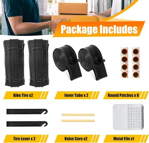 2 Pack 26" x 1.95" Mountain Bike Tire Set, 26 inch Folding Replacement Puncture-Resistant Bicycle Tires with 26 x 1.75-2.125 inch Bike Tubes and Repair Tool Kit for Mountain Bike, Off-Road Bike in Kuwait