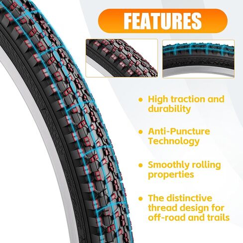 2 Pack 26" x 1.95" Mountain Bike Tire Set, 26 inch Folding Replacement Puncture-Resistant Bicycle Tires with 26 x 1.75-2.125 inch Bike Tubes and Repair Tool Kit for Mountain Bike, Off-Road Bike in Kuwait