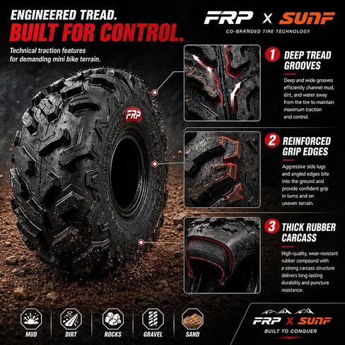 إطار SunF X FRP Mini Bike لجميع التضاريس للطرق الوعرة، 145/70-6، 6 طبقات، قطر 13.9 بوصة، عرض 5.7 بوصة، هيكل بدون أنبوب in Kuwait