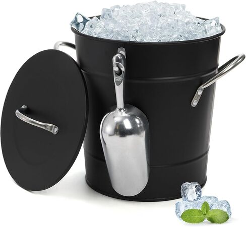 YOUEON 4L Ice Bucket with Scoop and Lid, Double Walled Insulated Wine Bucket Chiller with Carry Handles, Beverage Tub for Cocktail Party, Camping, BBQ, Indoor & Outdoor Use, Black in Kuwait