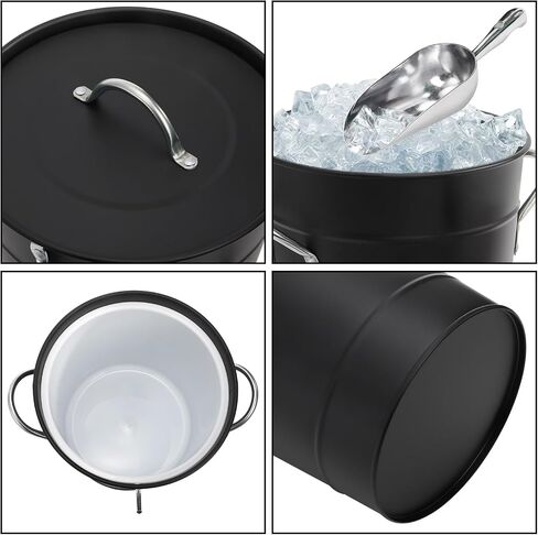 YOUEON 4L Ice Bucket with Scoop and Lid, Double Walled Insulated Wine Bucket Chiller with Carry Handles, Beverage Tub for Cocktail Party, Camping, BBQ, Indoor & Outdoor Use, Black in Kuwait