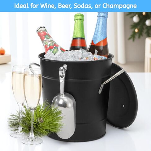 YOUEON 4L Ice Bucket with Scoop and Lid, Double Walled Insulated Wine Bucket Chiller with Carry Handles, Beverage Tub for Cocktail Party, Camping, BBQ, Indoor & Outdoor Use, Black in Kuwait