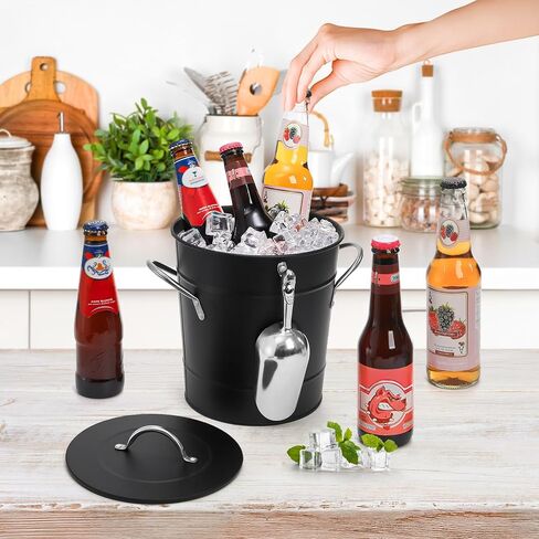 YOUEON 4L Ice Bucket with Scoop and Lid, Double Walled Insulated Wine Bucket Chiller with Carry Handles, Beverage Tub for Cocktail Party, Camping, BBQ, Indoor & Outdoor Use, Black in Kuwait