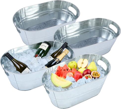 4 Pack 3 Gallon Galvanized Tub, Ice Buckets for Parties, Beverage Tubs for Parties, Metal Drink Buckets for Parties with Carry Handles, Champagne Wine Beer Cooling Tub, Mimosa Bar Supplies in Kuwait