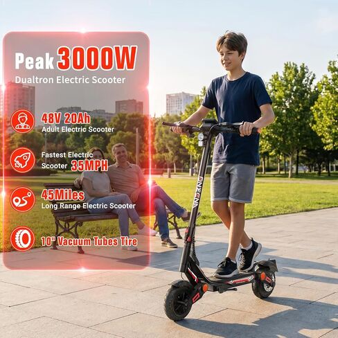Dual Motor Adult Electric Scooter, 10 Inch Tubeless Foldable E-Scooter | 3000W Motor, 35 MPH Top Speed, 45 Miles Range, Dual Brakes & LED Display, Off Road Commuting Scooter in Kuwait