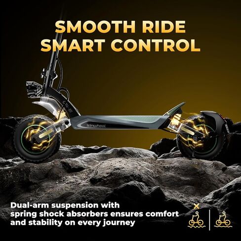 isinwheel gt4 سكوتر كهربائي مزدوج 2400 واط موتور على الطرق الوعرة سكوتر إلكتروني 45 ميلا في الساعة السرعة القصوى 50 ميلا طويلة المدى 12 "إطارات جميع التضاريس تعليق مزدوج فرامل قرصية مزدوجة 330 رطل قدرة طوي سكوتر الكبار in Kuwait