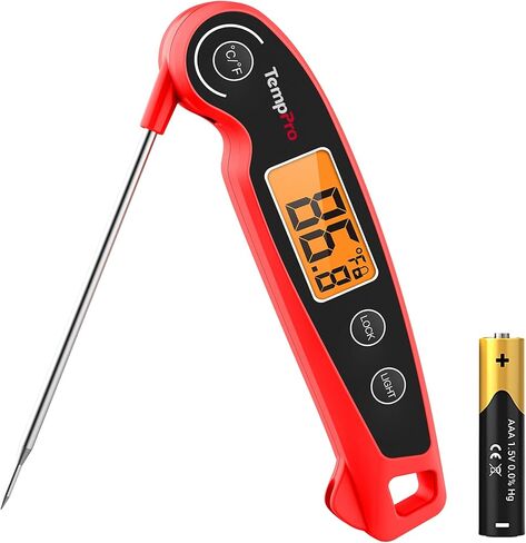 ThermoPro TP605 ميزان حرارة اللحوم للقراءة الفورية للطهي، ميزان حرارة رقمي مقاوم للماء للطعام مع شاشة LCD كبيرة بإضاءة خلفية، مقياس حرارة المطبخ بمسبار قابل للطي 180 درجة للشوي والتدخين وصنع الحلوى in Kuwait