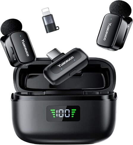 Mini Wireless Lavalier Microphone for iPhone/Android, Lapel Mic with Noise Reduction, AI Voice Changer, 30h Charging Case, Plug & Play Mini Mics for iPhone Vlogging, Video Recording in Saudi Arabia