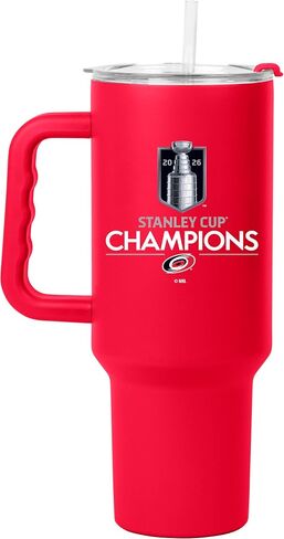 شعار العلامات التجارية NHL Carolina Hurricanes Stanley Cup Champions كوب من الفولاذ المقاوم للصدأ سعة 40 أونصة - شعار NHL Stanley Cup Champions الرسمي، لون الفريق، المقبض والقش المدمج in Kuwait