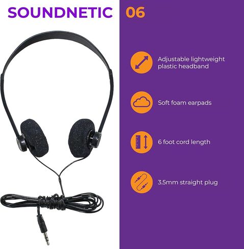 Soundnetic SN06 Bulk Headphones 100 Pack – Disposable Stereo Limited Use Headphones, Black – Affordable for Schools, Testing, Libraries in Saudi Arabia