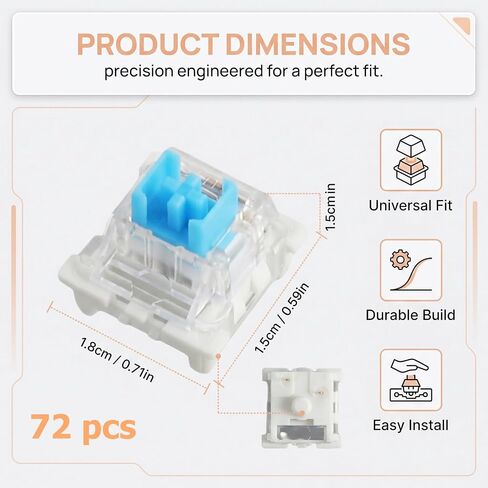 72 Pcs Keyboard Clicker,Mechanical Keyboard Switches,3 Pin Clicky Switches,Clickers for 3D Prints,Dustproof Keyboard Switches Clicky,Keyboard Keys for Mechanical Gaming Keyboards and Typing in Kuwait