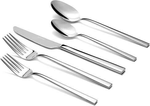 Essen Flatware Set for 8, 40-Piece 18/10 Stainless Steel Silverware Set, Modern Cutlery Set with Mirror Finish, Dishwasher Safe Kitchen Utensil Set, House Warming Gifts New Home in Kuwait