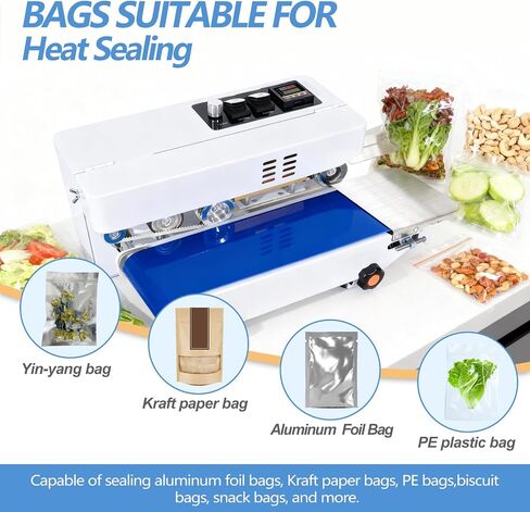 Commercial Heat Sealer Machine, Automatic Continuous Bag Band Sealing Machine with Digital Temperature Control, Adjustable Speed, Desktop Bag Sealer for Plastic Bags Films (110V/60HZ) in Kuwait