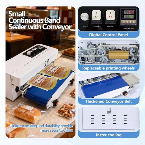Commercial Heat Sealer Machine, Automatic Continuous Bag Band Sealing Machine with Digital Temperature Control, Adjustable Speed, Desktop Bag Sealer for Plastic Bags Films (110V/60HZ) in Kuwait