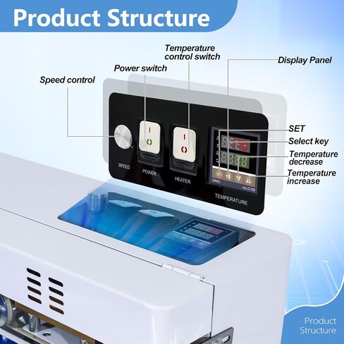 Commercial Heat Sealer Machine, Automatic Continuous Bag Band Sealing Machine with Digital Temperature Control, Adjustable Speed, Desktop Bag Sealer for Plastic Bags Films (110V/60HZ) in Kuwait