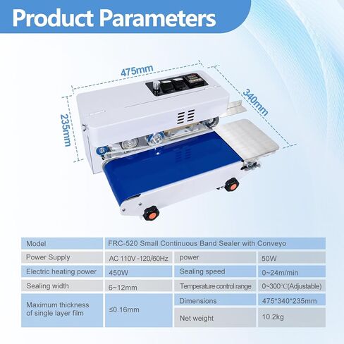 Commercial Heat Sealer Machine, Automatic Continuous Bag Band Sealing Machine with Digital Temperature Control, Adjustable Speed, Desktop Bag Sealer for Plastic Bags Films (110V/60HZ) in Kuwait