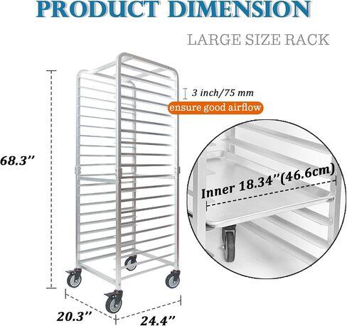 20-Tier Half & Full Sheet Bun Pan Rack - Bread Bakers Rack for Commercial Kitchen, Rolling Baking Cart with Brake Wheels, 26" L x 20.3" W x 68.3" H in Saudi Arabia