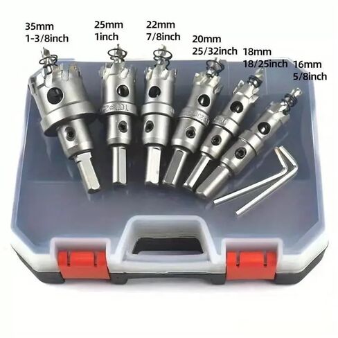 6pcs 16-35mm Drilling Crown for Stainless Steel Hole Saw Set Tungsten Carbide Tipped Drill Bits for Metal Alloy Iron in Kuwait