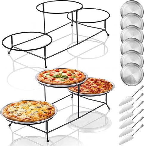 LemonRoad 14 Pcs Serving Stand with 9" Stainless Steel Round Plates and Cake Pie Servers Large Tiered Tray Stand Pizza Pan Riser Dessert Display Rack for Home Restaurant Party Supplies (2 Tiered) in Kuwait