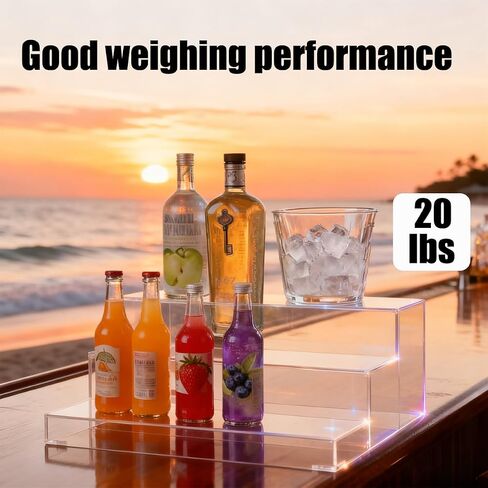 3 Tiers Assembled Bar Bottle Rack Display, Clear Acrylic Stand Riser, Bar Shelves for Liquor Bottles for Home Mini Bars, Restaurants, Party 15x12x6 inches in Kuwait