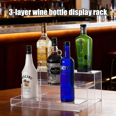 3 Tiers Assembled Bar Bottle Rack Display, Clear Acrylic Stand Riser, Bar Shelves for Liquor Bottles for Home Mini Bars, Restaurants, Party 15x12x6 inches in Kuwait