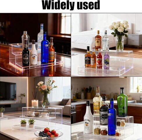 3 Tiers Assembled Bar Bottle Rack Display, Clear Acrylic Stand Riser, Bar Shelves for Liquor Bottles for Home Mini Bars, Restaurants, Party 15x12x6 inches in Kuwait