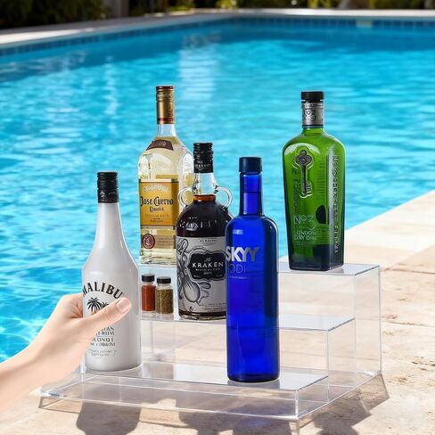 3 Tiers Assembled Bar Bottle Rack Display, Clear Acrylic Stand Riser, Bar Shelves for Liquor Bottles for Home Mini Bars, Restaurants, Party 15x12x6 inches in Kuwait