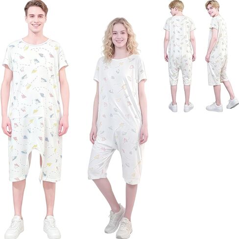 One-piece Short-sleeved Trousers,Unisex Anti-Strip Adaptive Jumpsuit with Back-Zipper,Suitable for Seniors,Incontinence Care,Dementia Patient,Alzheimer’s Patients in Saudi Arabia