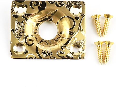 Flat Bottom Jack Socket Plate Engraved Stainless Steel Rectangle Electric Guitar Output Jackplate Compatible with LP Les Paul Tele Telecaster Guitar Replacement Parts（Chrome） in Kuwait