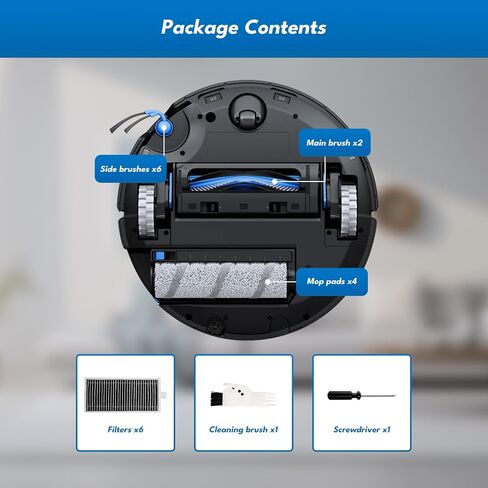 مجموعة أجزاء استبدال Yivy لـ Ecovacs DeeBot T50 Omni/T50 Pro Omni- مجموعة ملحقات 27 قطعة مع فرشاة على شكل حرف V ، 6 فرش جانبية ، 8 منصات Mop ، 4 مرشحات Hepa ، 6 أكياس غبار وفرشاة دلو in Kuwait