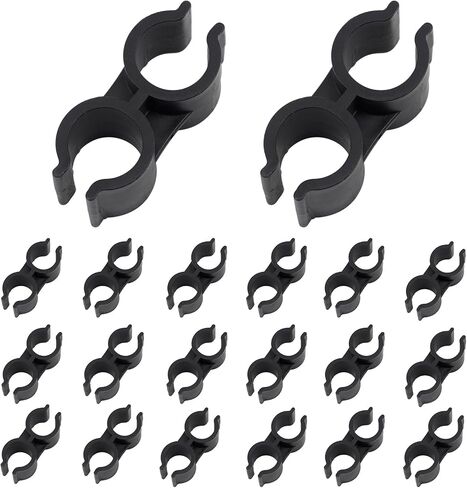 20Pcs Double Pipe Clamp Clips, H-Type Plastic Double Port Pipe Clamp Connection, Tube Clamps Clips Buckle, Shelf Pipe Linking Fastener Accessories (20mm Black) in Kuwait