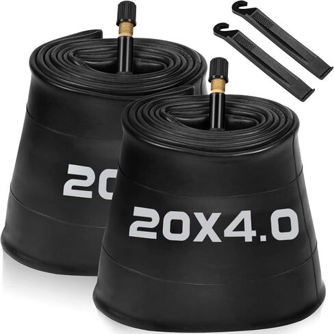 عبوتان من أنبوب الإطارات الدهنية مقاس 20 × 4.0، أنبوب داخلي للدراجة عالي التحمل مع صمام شريدر 32 مم ورافعتين للإطارات، أنبوب دراجة 20 × 3.5-4.5 للدراجات الجبلية والدراجات الإلكترونية in Kuwait