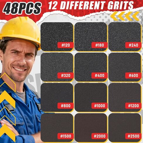 48 قطعة من إسفنجة الصنفرة مقاس 3x4 بوصة 120/180/240/320/400/600/800/1000/1200/1500/2000/2500 تشكيلة ورق الصنفرة، ورق الصنفرة الرطب/الجاف، مكعبات صنفرة قابلة لإعادة الاستخدام للخشب والمعادن والجدران الجافة والتلميع in Kuwait