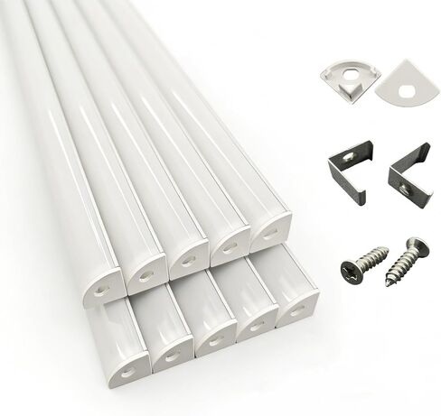10 عبوات من مجموعة قنوات ألومنيوم LED بطول 1.64 قدم / 0.5 متر على شكل حرف V مع غطاء حليبي وأغطية نهاية ومشابك تثبيت، مناسبة لأضواء شريط LED بعرض 8‑12 مم in Kuwait