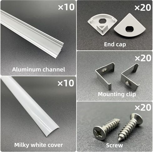 10 عبوات من مجموعة قنوات ألومنيوم LED بطول 1.64 قدم / 0.5 متر على شكل حرف V مع غطاء حليبي وأغطية نهاية ومشابك تثبيت، مناسبة لأضواء شريط LED بعرض 8‑12 مم in Kuwait