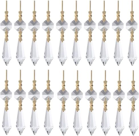 20 Pcs Teardrop Chandelier Crystals with Gold Butterfly Clips, Glass Prisms Hanging Light Fixtures, Wedding Home Decor Replacement Parts, Pointed Bead Pendants(Transparent) in Kuwait