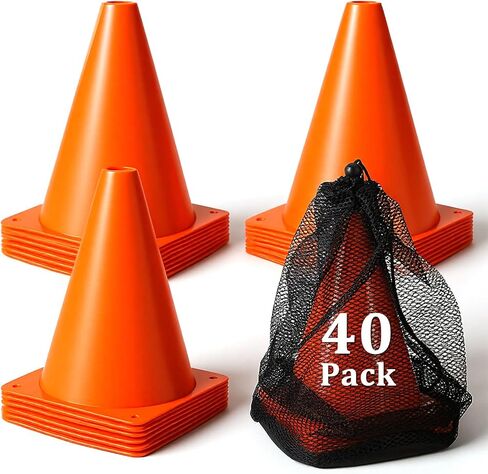 40 Pack 7 Inch Plastic Training Cones, Small Cones for Sports Football, Sports Agility Markers with Mesh Bag for Soccer, Basketball, Skating, Obstacle Course, Party, Indoor Outdoor in Kuwait
