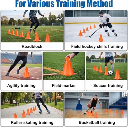 40 Pack 7 Inch Plastic Training Cones, Small Cones for Sports Football, Sports Agility Markers with Mesh Bag for Soccer, Basketball, Skating, Obstacle Course, Party, Indoor Outdoor in Kuwait