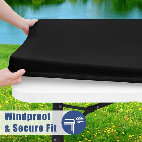 Moosfor Spandex 6 Foot Rectangle Table Cloth, Elastic Fitted Tablecloths for Picnic, Stretch Washable Patio Table Cover for Outdoor, Camping, Banquet and Parties (Black, 30"x72") in Kuwait