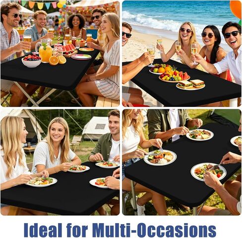 Moosfor Spandex 6 Foot Rectangle Table Cloth, Elastic Fitted Tablecloths for Picnic, Stretch Washable Patio Table Cover for Outdoor, Camping, Banquet and Parties (Black, 30"x72") in Kuwait
